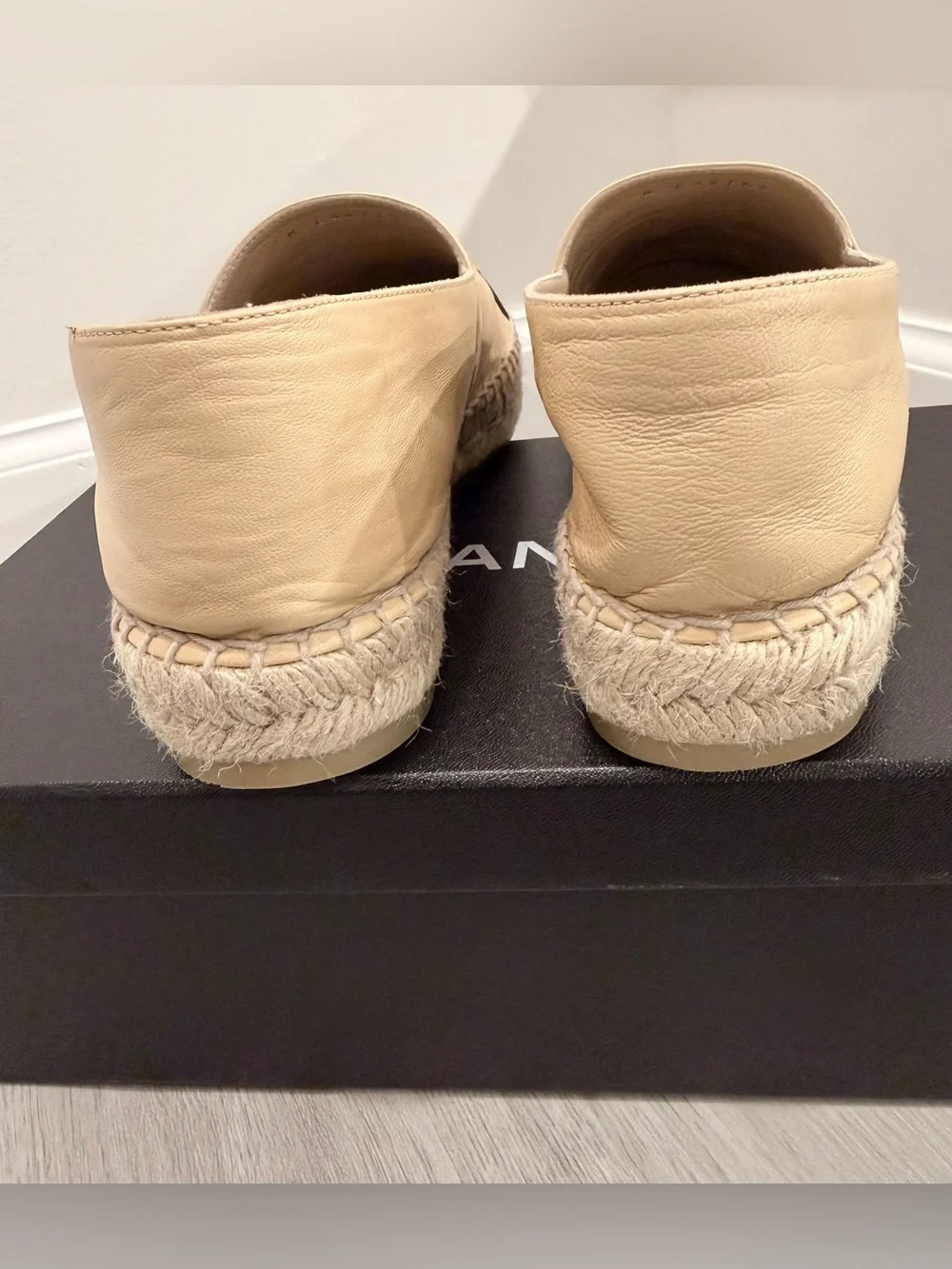 Chanel Classic CC Cap Toe Espadrille Lambskin Beige Black Size EU 39